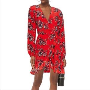 IRO red ruffle-trimmed floral-print mini wrap dress M